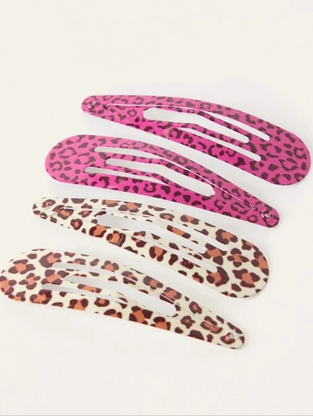 Cheetah Print Snap Hair Clip Set - Pink & Brown